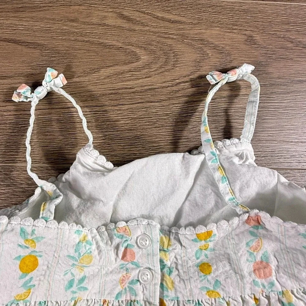 Janie and Jack Girls White Seersucker Citrus Printed Dress Size 8 Summer Preppy